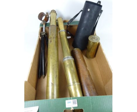 19th Century telescope by Dollond, London, another 19th Century brass telescope, telescope parts, case and tripod in one box 