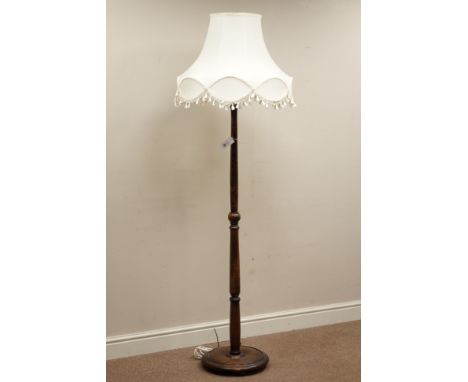 20th century turned beech standard lamp with shade, H179cm  (This item is PAT tested - 5 day warranty from date of sale)   Co