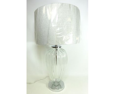 Large modern glass and chrome table lamp with tweed effect shade, as new H80cm   (This item is PAT tested - 5 day warranty fr
