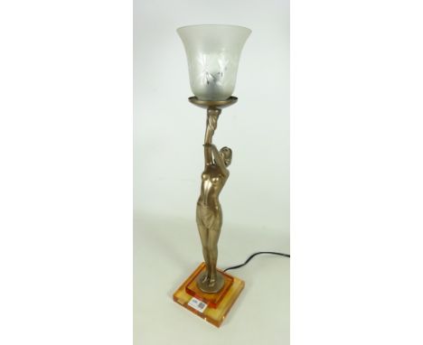 Art Deco style figural table lamp, H54cm   (This item is PAT tested - 5 day warranty from date of sale)   Condition Report   