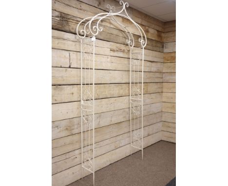 Cream painted metal garden arch arbour   Condition Report   Click here for further images, condition, auction times & deliver