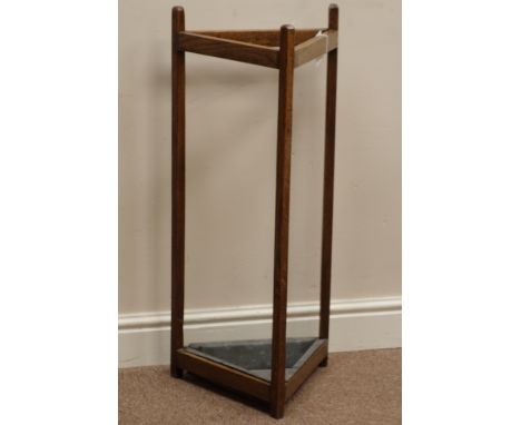 Early 20th century oak triangular stick stand, H81cm   Condition Report   Click here for further images, condition, auction t