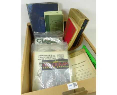 Assorted 1980's and later clock magazines, two 1940's watch identification books, Aircraft of the Fighting powers book and ot