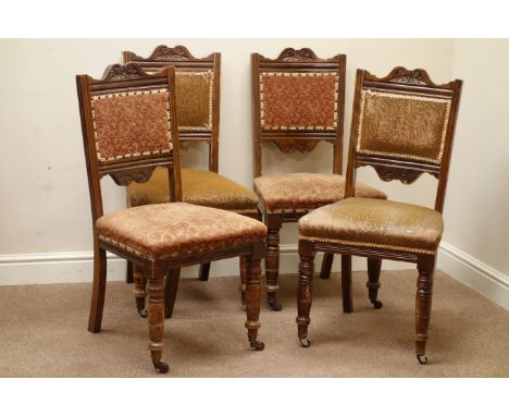 Set four Edwardian dining chair upholstered seats and backs, early 20th century oak firescreen   Condition Report   Click her