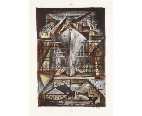 Riva Helfond (American, 1910-2002)In Construction  Lithograph printed in colours, 1941, on wove, signed in black ink, titled,