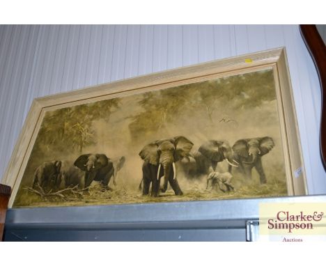 After David Shepherd, framed print depicting elephants
