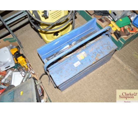 A blue cantilever tool box and contents