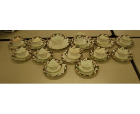 A BONE CHINA FLORAL DECORATED PART TEA SERVICE CONSISTING OF 39 PIECES, INCLUDING SLOPS BOWL, 2 LARGE PLATES, A MILK JUG AND 