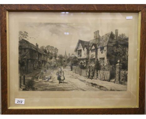 A 19th century oak Charles Oliver Murray etching depicting 'A Kentish Village'.