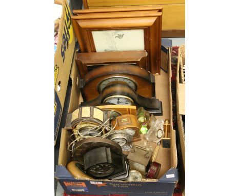 A large collection of assorted mantel clocks and two framed Winnie the Pooh prints including 1940s clocks, Bakelite examples 