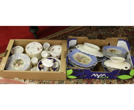 Two boxes of pottery and china to include Prattware, Spode, Limoges teawares etc.