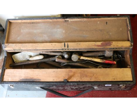 A box of various hand tools to include hammers, files, screw drivers etc.