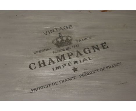 A painted hardwood chest with stencil design for vintage imperial champagne.