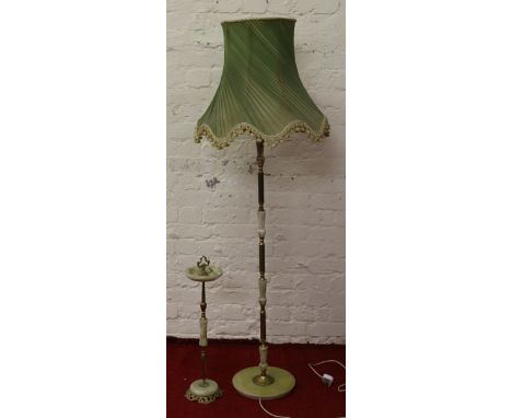 An onyx and brass effect standard lamp along with a matching smokers stand.