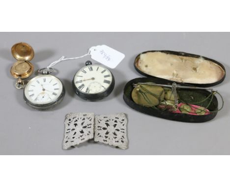 Two Victorian silver cased fusee pocket watches each with Roman numeral marker and subsidiary seconds, a 9ct gold filled sove