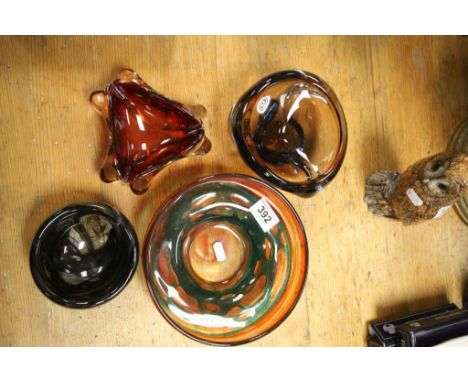 Four vintage Art glass bowls to include Mdina and signed 