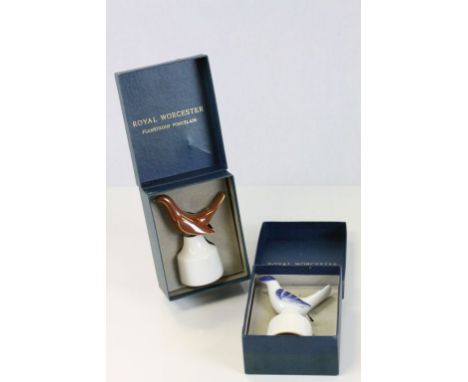 Two boxed Royal Worcester Pie Funnels with Birds