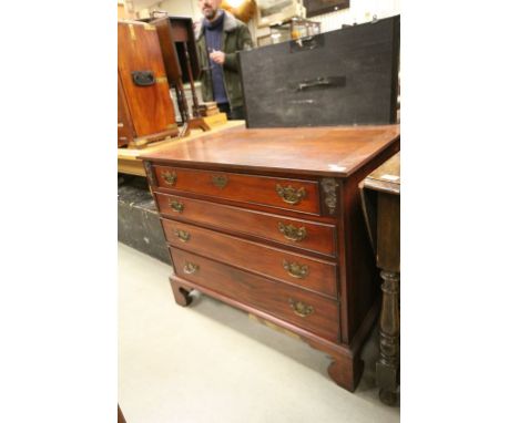 19th Century mahogany chest of 4 long drawers raised on bracket feet