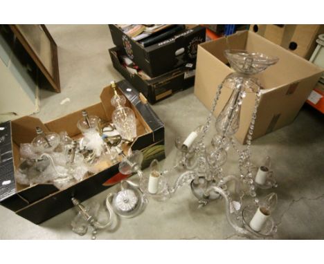 Four branch Crystal Chandelier, four double sided lights and a Crystal lamp base