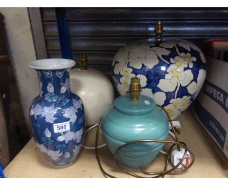 Large Ceramic Floral Decorated Table Lamp together with Two other Ceramic Table Lamps and an Oriental Style Vase