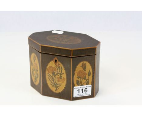 Marquetry inlaid wooden Tea Caddy with Floral design