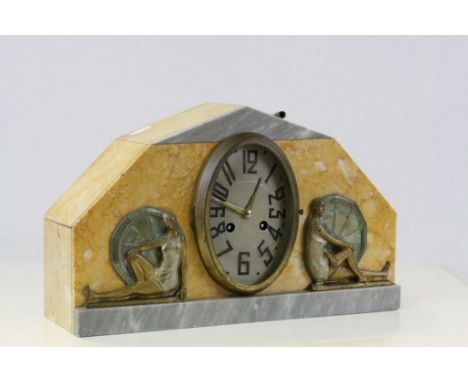 French Art Deco Marble Clock with Key