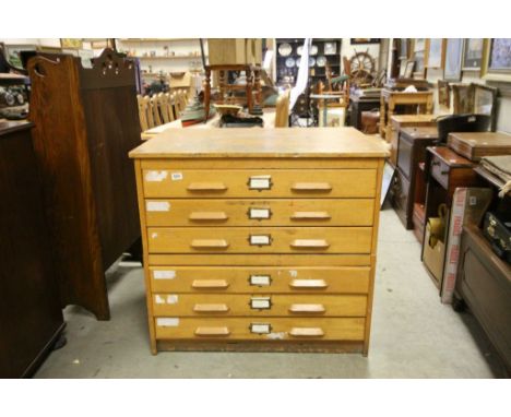 Retro Mid 20th century Light Oak Six Drawer Plan Chest, in two parts
