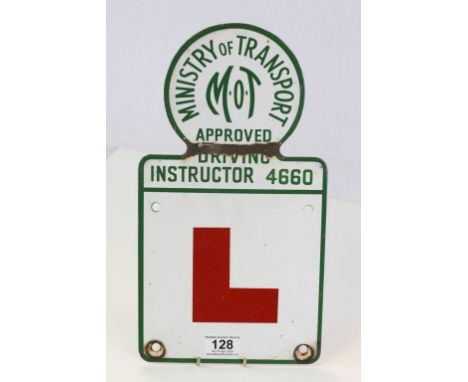 Vintage Enamel Sign ' Ministry of Transport M.O.T. Approved Driving Instructor 4660 ' with a large L