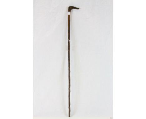 Vintage Wooden walking stick with carved Greyhound head