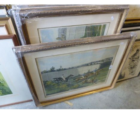 Set of Four Large Framed and Glazed H Alken ' Steeple Chase Illustrations ' Coloured Prints - ' The Last Fence ', ' In and Ou