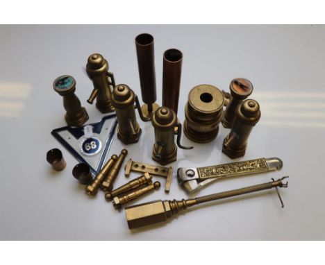 G.F.M 68 Car Badge, Cigar Cutter, Pair of Copper Shell Vases and a Quantity of Trench Art Brass Novelty Items