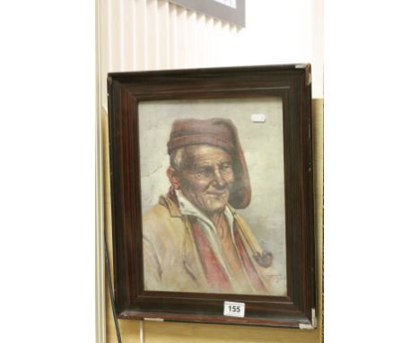 Raffaele Frigerio - 19th century Oil Painting of Old Man smoking a Pipe