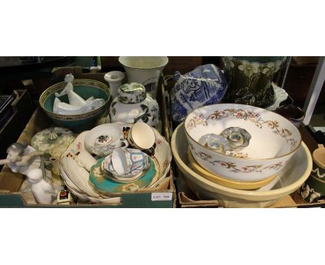 Two boxes of domestic pottery various including Wedgwood, Royal Doulton, Royal Worcester and Masons.
