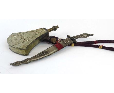 An Ottomon powder flask with the associated dagger