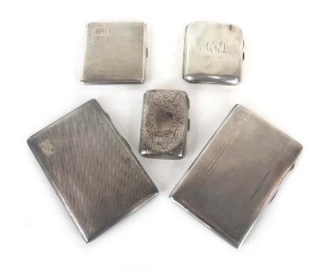 An early 20th century silver, parcel gilt and engine turned cigarette case of cushioned rectangular form, l. 12.5 cm, togethe