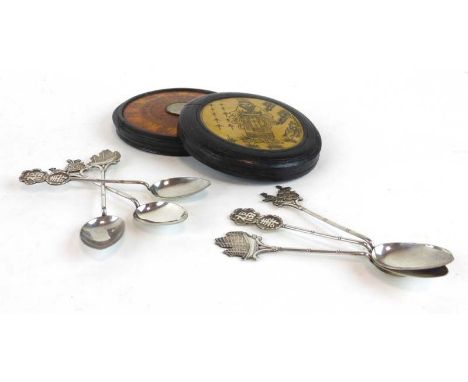 A group of six Chinese silver teaspoons and a modern cased compass (7)