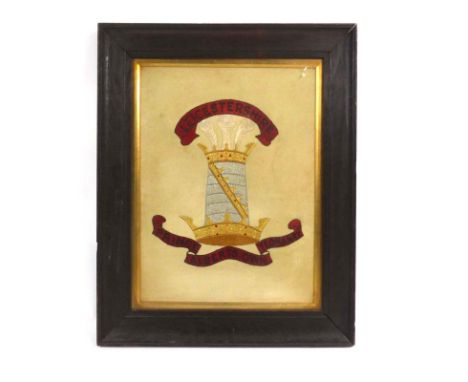 A framed and glazed First World War silk for the Leicestershier Prince Albert's Own Yeomanry, 43 x 32 cm