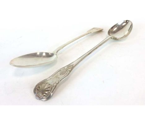 A Victorian silver fiddle pattern basting spoon, maker GA, London 1870, l. 31 cm, 4.5 ozs, together with a further silver pla