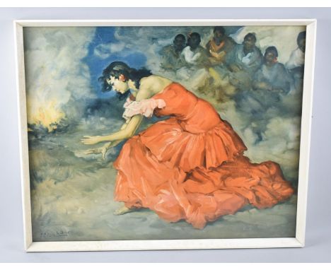 A Framed Print of Kneeling Spanish Flamenco Dancer, 62x50cm 