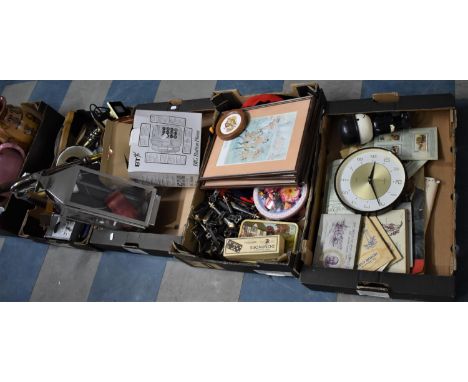 Four Boxes of Various Sundries to comprise Cigarette Cards, Stair Clips, Telephone, Barometer Etc 