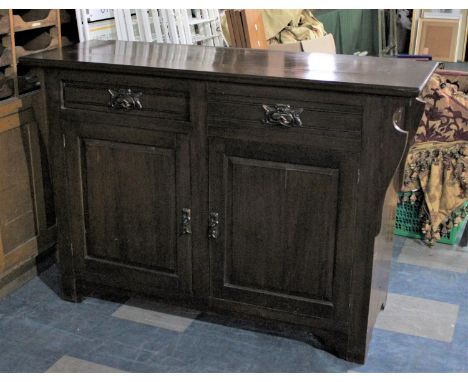 An Art Nouveau Mahogany Sideboard, Missing Mirror Back, with two Drawers Over Cupboard, 137cm wide 
