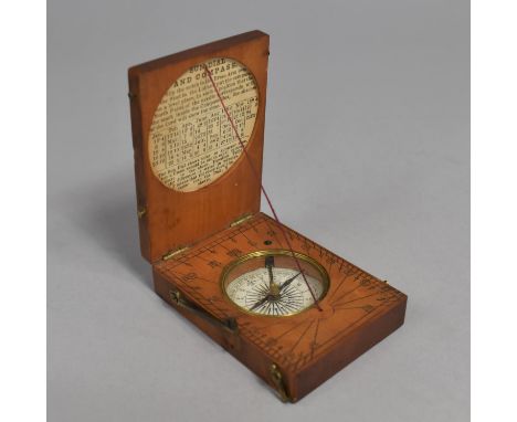 A 19th Century Boxwood Cased Travelling Diptych Compass with String Gnomon, Folding for The Pocket, 8cms Long 