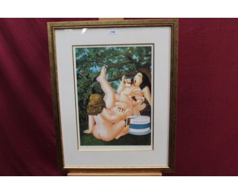 Beryl Cook (1926 - 2008), signed limited edition lithograph - The Birthday Cake, no. 298 / 650, in glazed gilt frame, 54cm x 