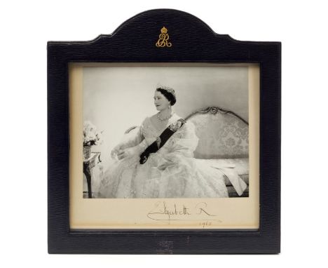 HM Queen Elizabeth The Queen Mother signed Royal presentation black and white photograph by Cecil Beaton of Her Majesty weari
