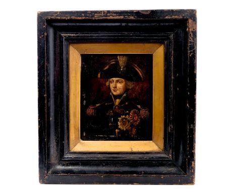 19th century Naive School oil on copper panel - portrait of Lord Nelson, in ebonised frame, 14.5cm x 12cm