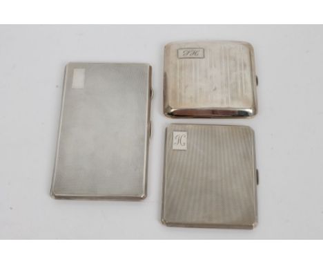 1920s silver cigarette case of shaped square form, with engine-turned decoration (Birmingham 1924), together with a 1930s sil