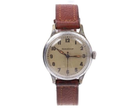 1940s Jaeger-LeCoultre wristwatch, the circular dial with luminous paint to the Arabic hour markers and hands, centre seconds