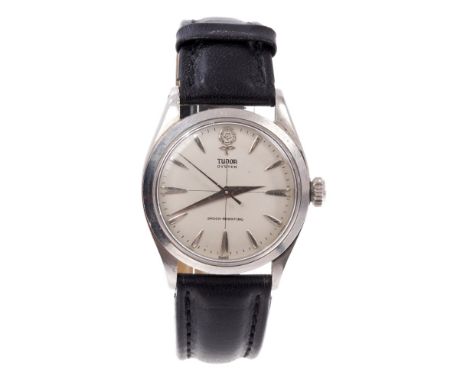 1950s / 1960s gentlemen's Rolex Tudor Oyster Shock-Resisting wristwatch with circular matte silvered dial with 'Big Rose' at 