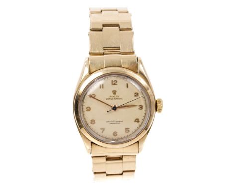 1950s gentlemen's Rolex gold Oyster Perpetual Chronometer wristwatch, model no. 6084, the circular dial with applied gold Ara