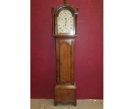 Late 18th / early 19th century longcase clock with eight day movement and 12 inch painted breakarch dial with foliate spandre